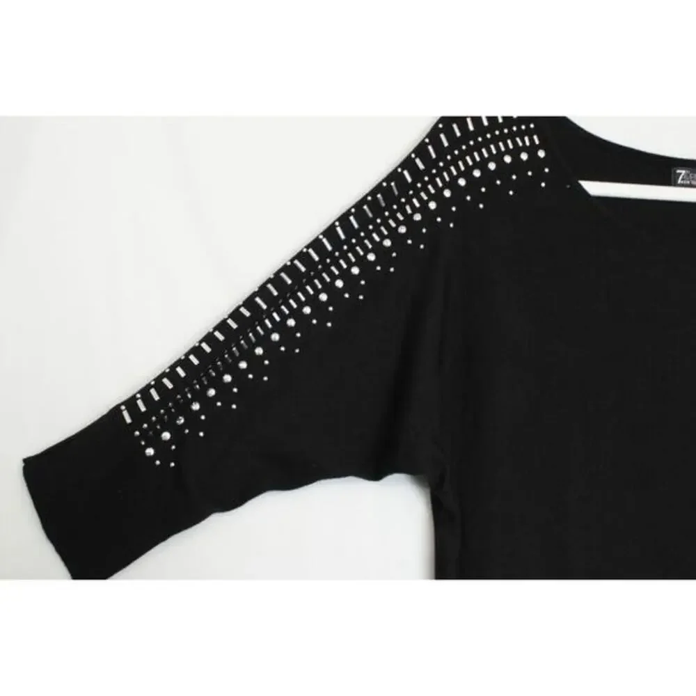 7th Avenue Top Women S Dolman Sleeves Silver Beads‎ Black Soft Sweater